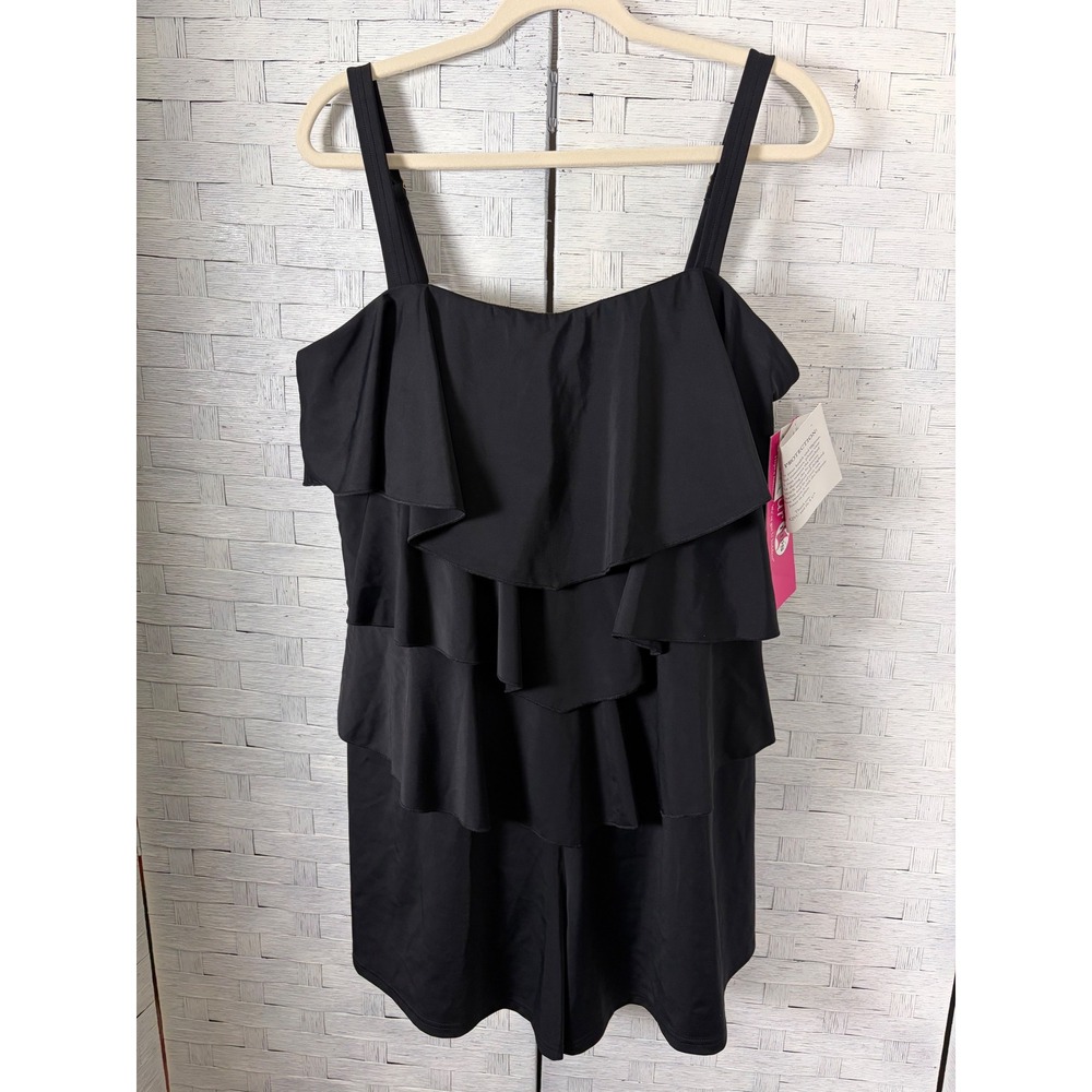 Fit 4 U Women One Piece Swimsuit Swim Dress Tiered Ruffle vacation Plus Size